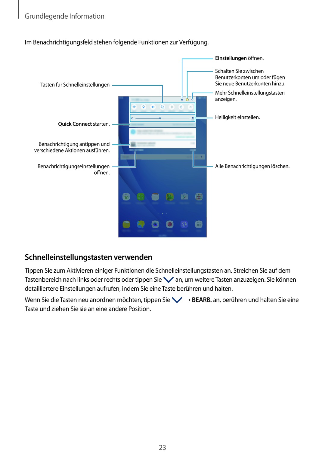 Samsung SM-T580NZWEDBT, SM-T580NZKADBT, SM-T580NZWADBT manual Schnelleinstellungstasten verwenden, Quick Connect starten 