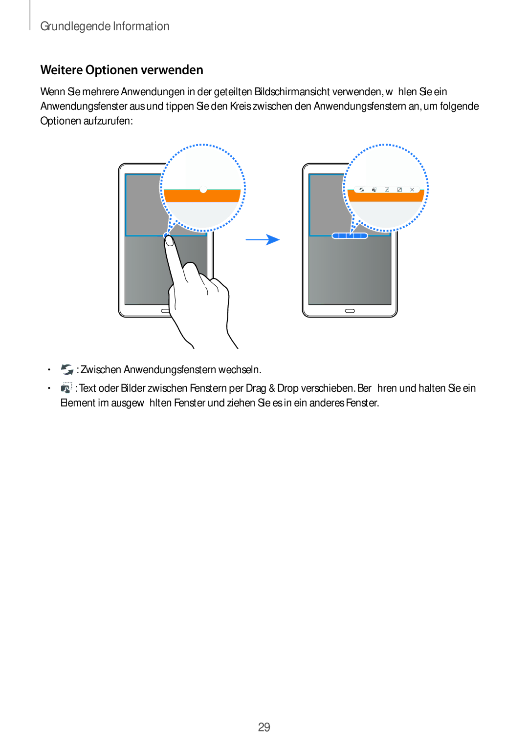 Samsung SM-T580NZWADBT, SM-T580NZKADBT, SM-T580NZKEDBT, SM-T580NZWEDBT manual Weitere Optionen verwenden 