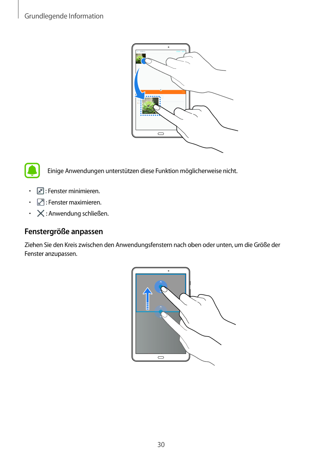 Samsung SM-T580NZKEDBT, SM-T580NZKADBT, SM-T580NZWADBT, SM-T580NZWEDBT manual Fenstergröße anpassen 