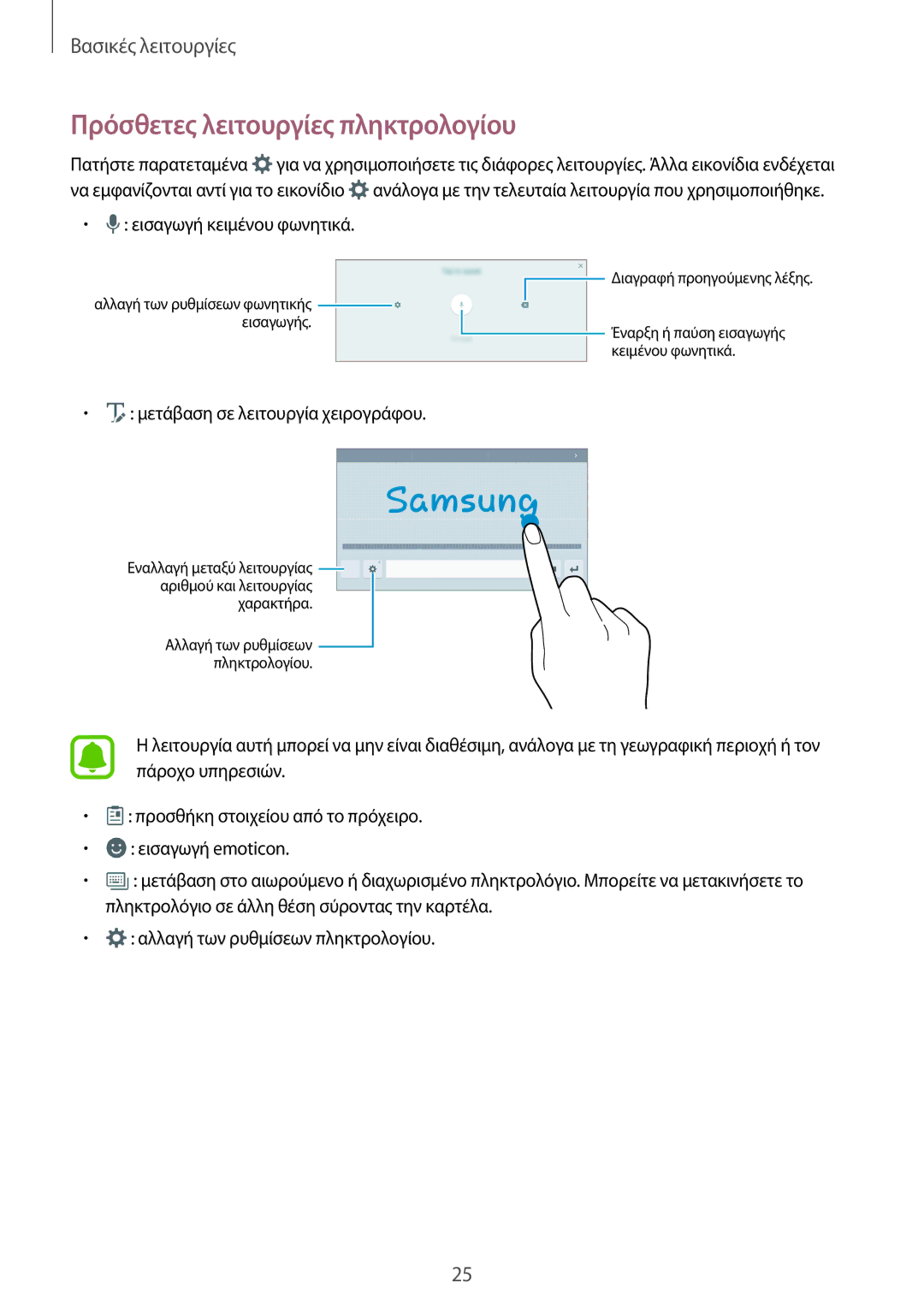 Samsung SM-T580NZWAEUR, SM-T580NZKAEUR manual Πρόσθετες λειτουργίες πληκτρολογίου, Εισαγωγή κειμένου φωνητικά 