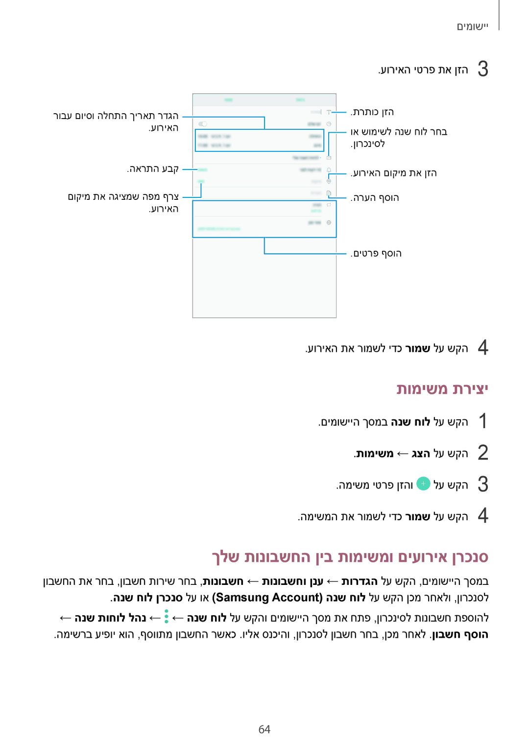 Samsung SM-T580NZKAILO manual תומישמ תריצי, ךלש תונובשחה ןיב תומישמו םיעוריא ןרכנס, תומישמ ← גצה לע שקה2 