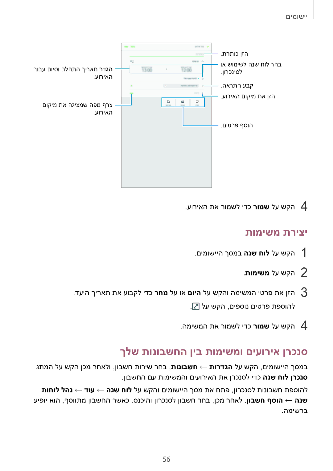 Samsung SM-T580NZKAILO manual תומישמ תריצי, ךלש תונובשחה ןיב תומישמו םיעוריא ןרכנס 