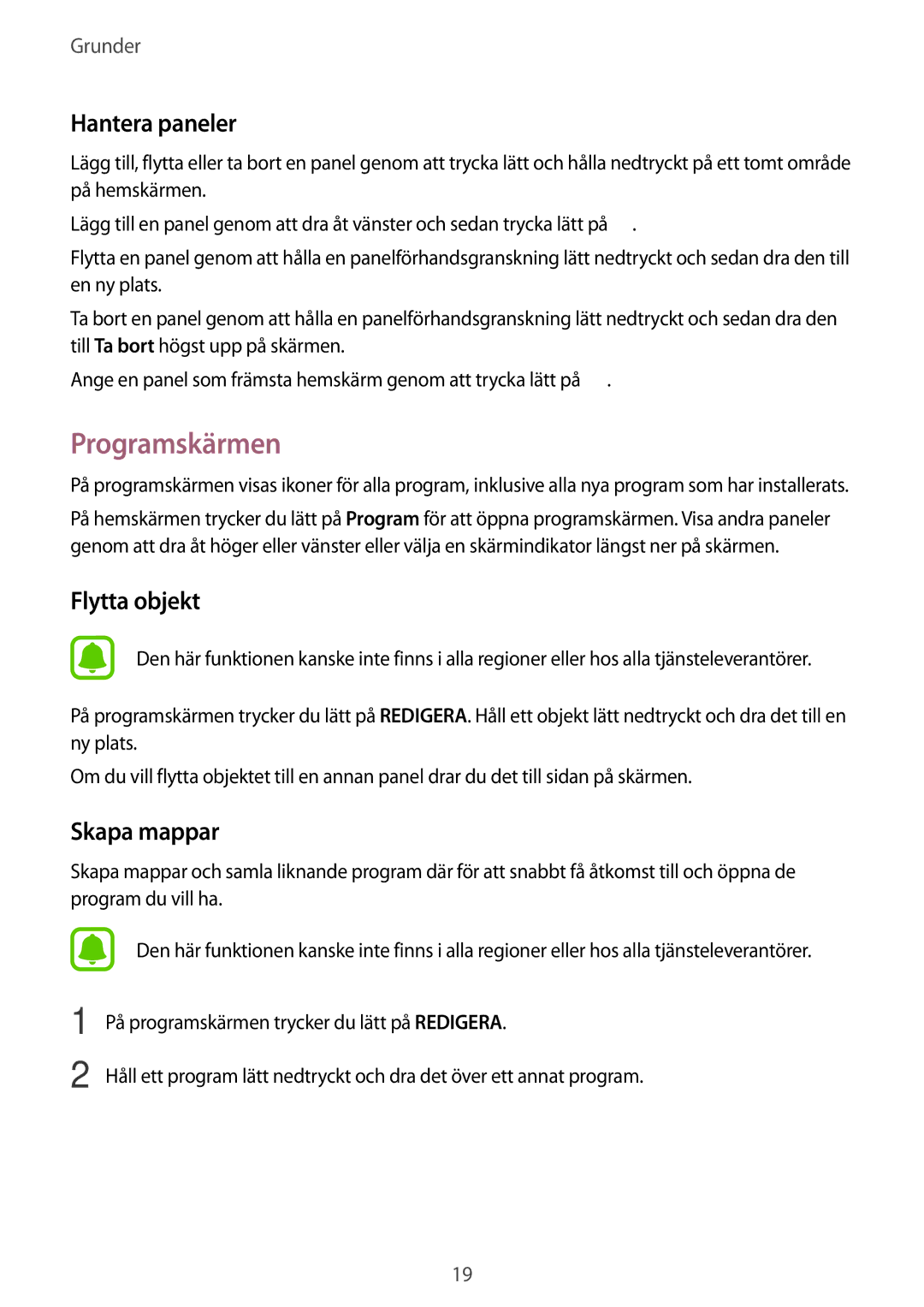 Samsung SM-T580NZKANEE, SM-T580NZKENEE, SM-T580NZWANEE, SM-T580NZWENEE manual Programskärmen, Hantera paneler 