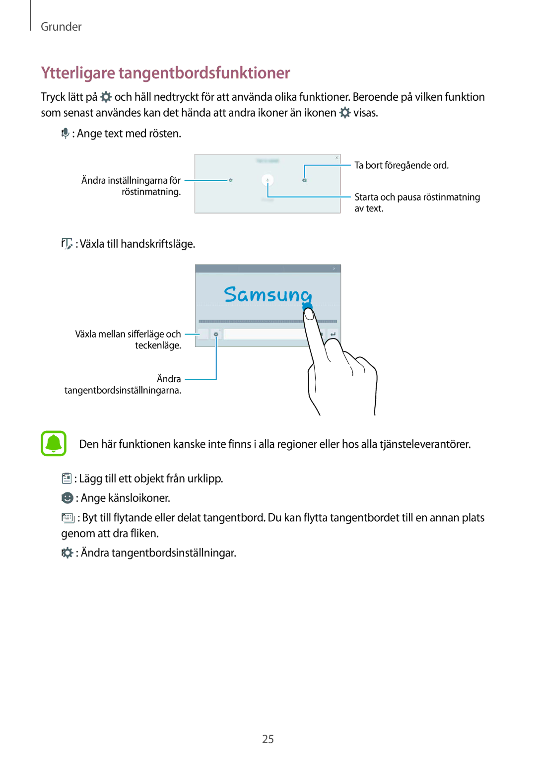 Samsung SM-T580NZWANEE manual Ytterligare tangentbordsfunktioner, Ange text med rösten, Växla till handskriftsläge 