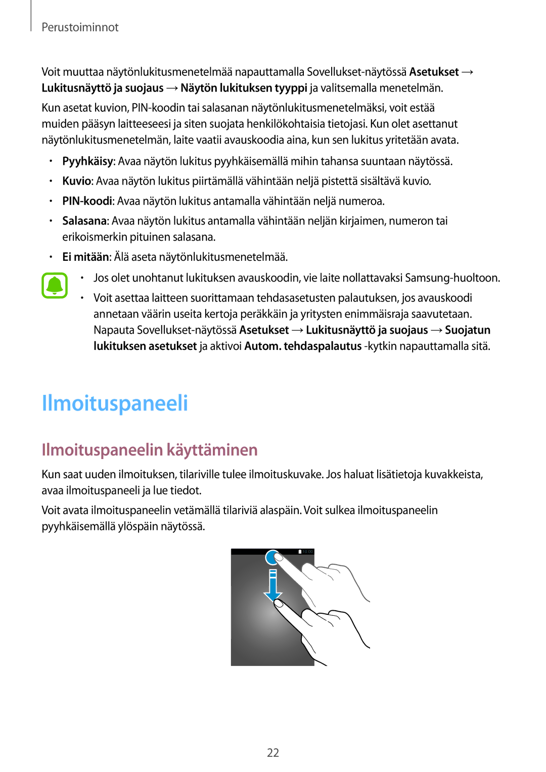 Samsung SM-T580NZWENEE, SM-T580NZKENEE, SM-T580NZWANEE, SM-T580NZKANEE manual Ilmoituspaneelin käyttäminen 