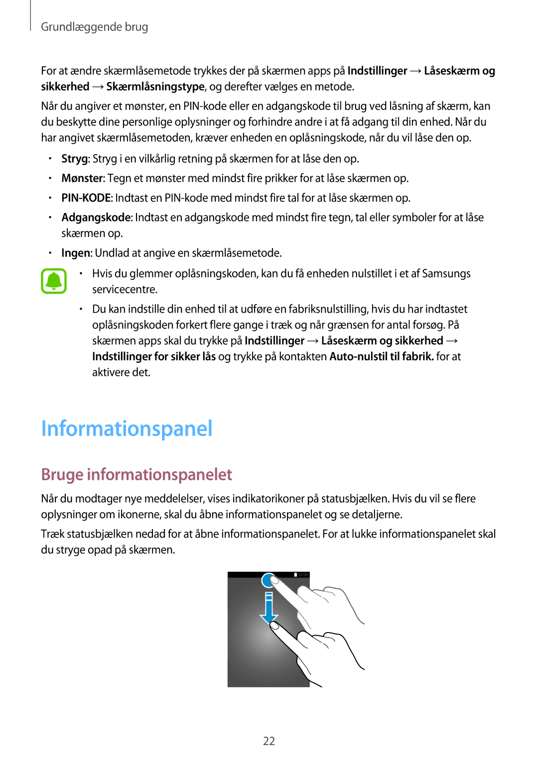 Samsung SM-T580NZWENEE, SM-T580NZKENEE, SM-T580NZWANEE, SM-T580NZKANEE manual Informationspanel, Bruge informationspanelet 