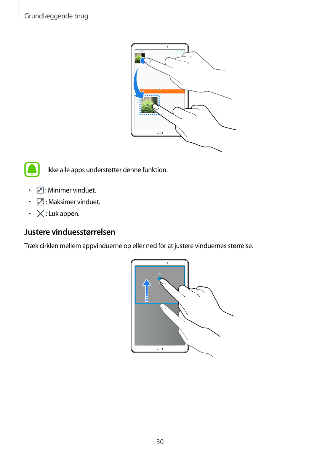 Samsung SM-T580NZWENEE, SM-T580NZKENEE, SM-T580NZWANEE, SM-T580NZKANEE manual Justere vinduesstørrelsen 