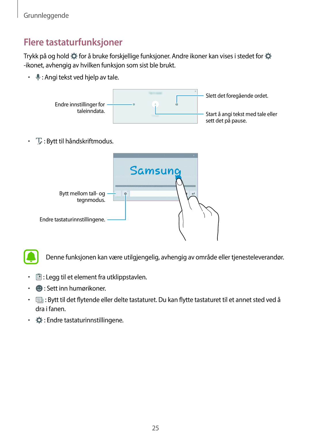 Samsung SM-T580NZWANEE, SM-T580NZKENEE, SM-T580NZWENEE, SM-T580NZKANEE Flere tastaturfunksjoner, Bytt til håndskriftmodus 