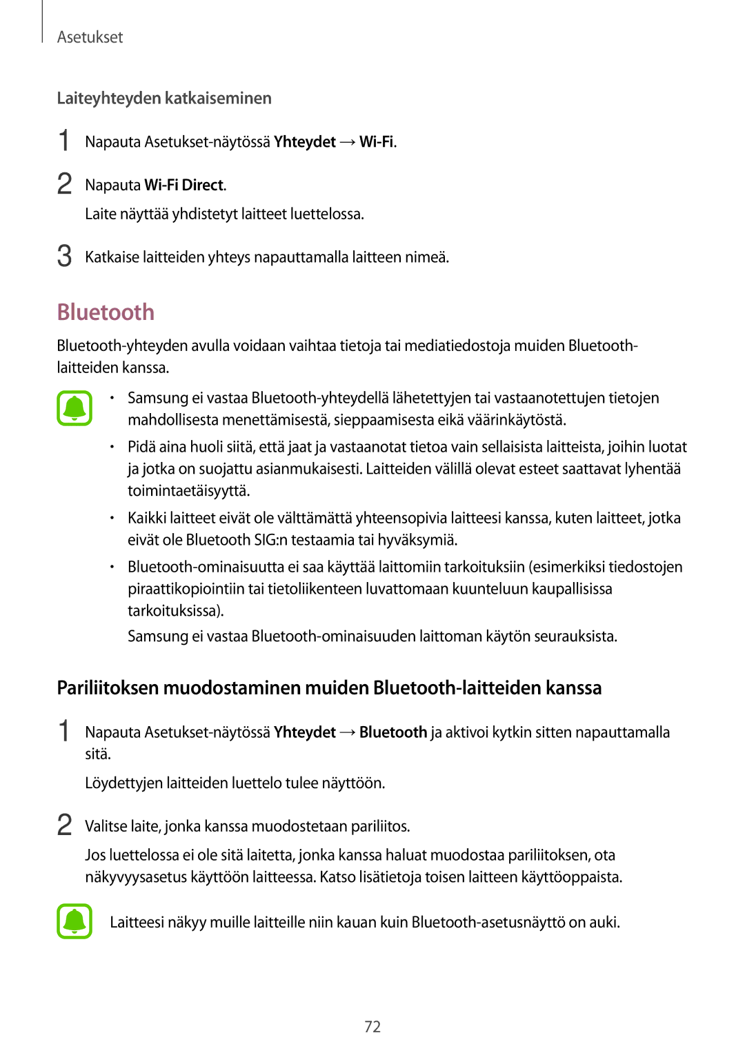 Samsung SM-T580NZKENEE, SM-T580NZWANEE, SM-T580NZWENEE, SM-T580NZKANEE manual Bluetooth, Laiteyhteyden katkaiseminen 