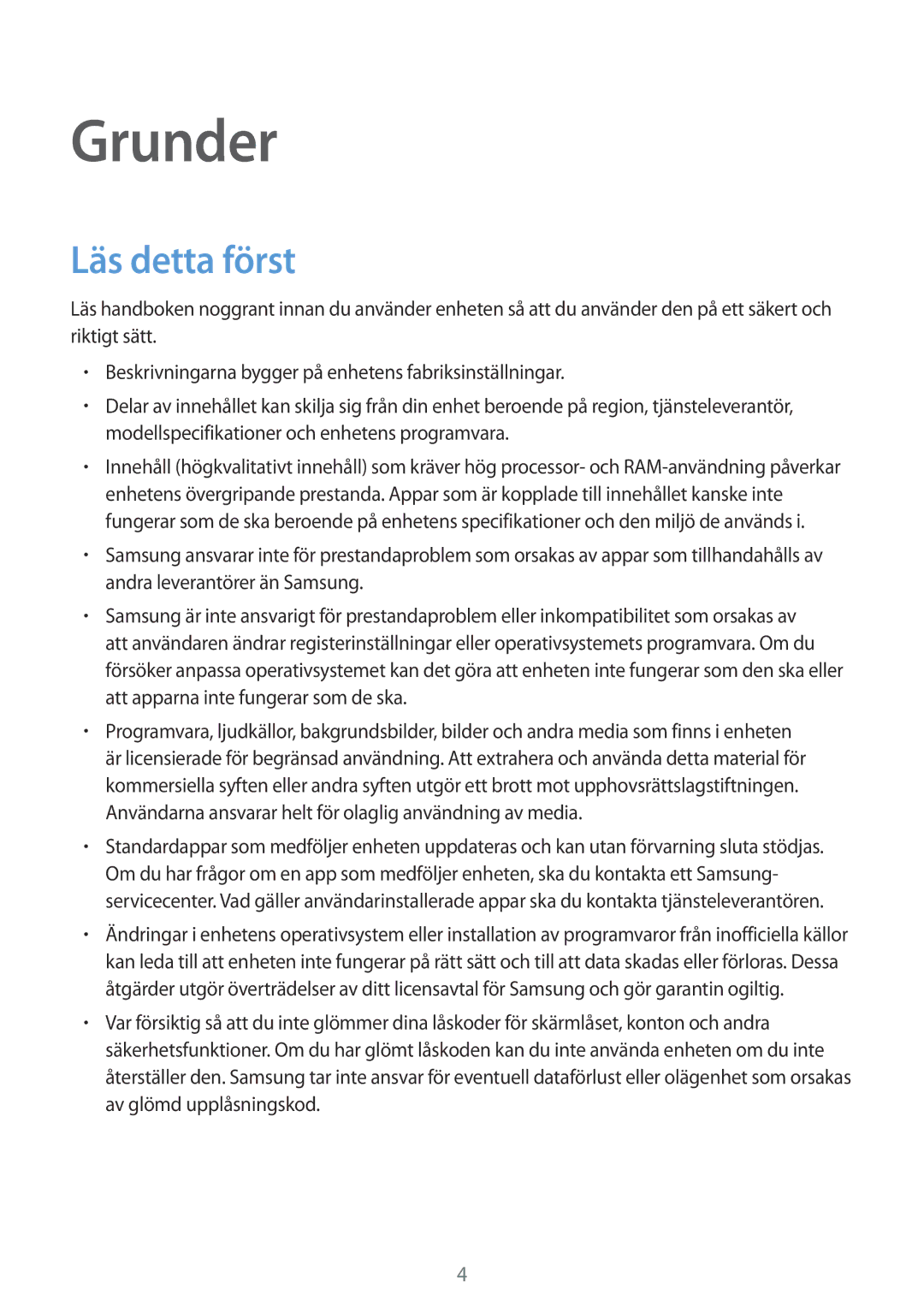 Samsung SM-T580NZKENEE, SM-T580NZWANEE, SM-T580NZWENEE, SM-T580NZKANEE manual Grunder, Läs detta först 