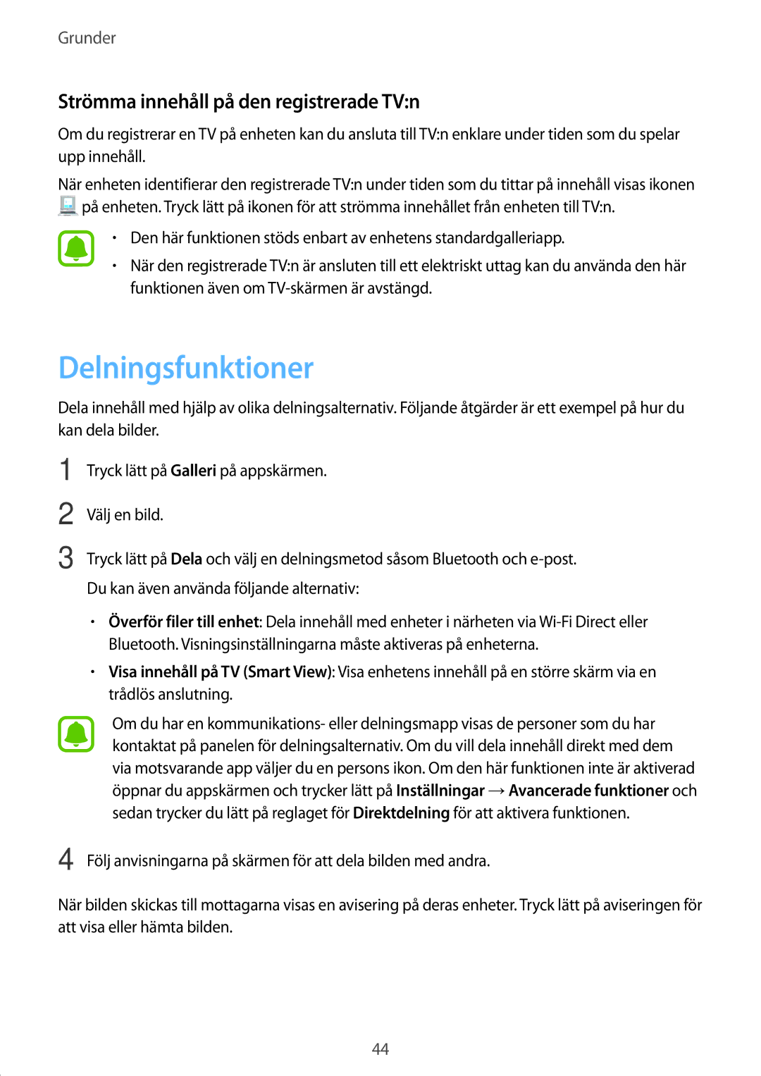 Samsung SM-T580NZKENEE, SM-T580NZWANEE, SM-T580NZWENEE manual Delningsfunktioner, Strömma innehåll på den registrerade TVn 