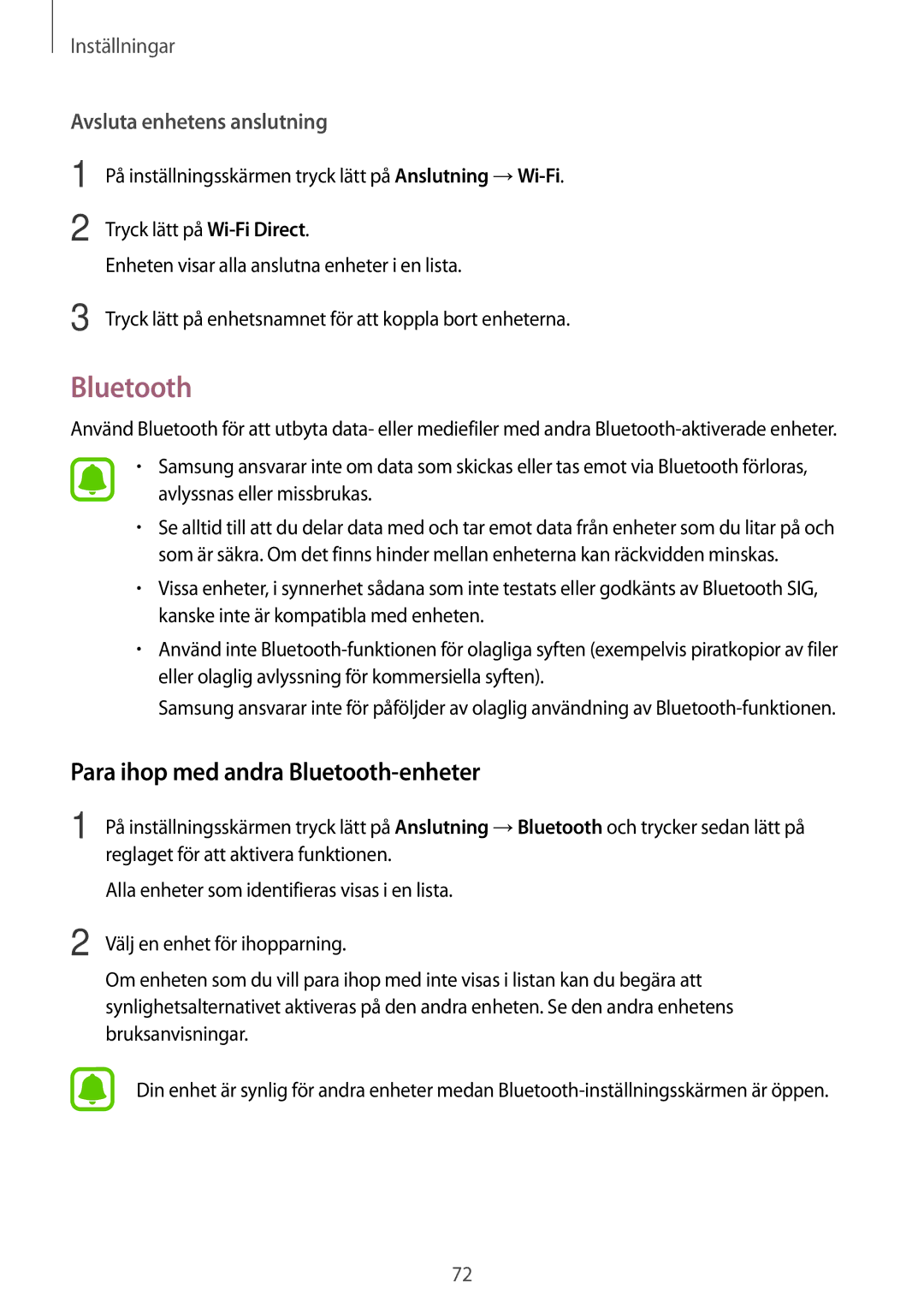 Samsung SM-T580NZKENEE, SM-T580NZWANEE, SM-T580NZWENEE, SM-T580NZKANEE manual Para ihop med andra Bluetooth-enheter 