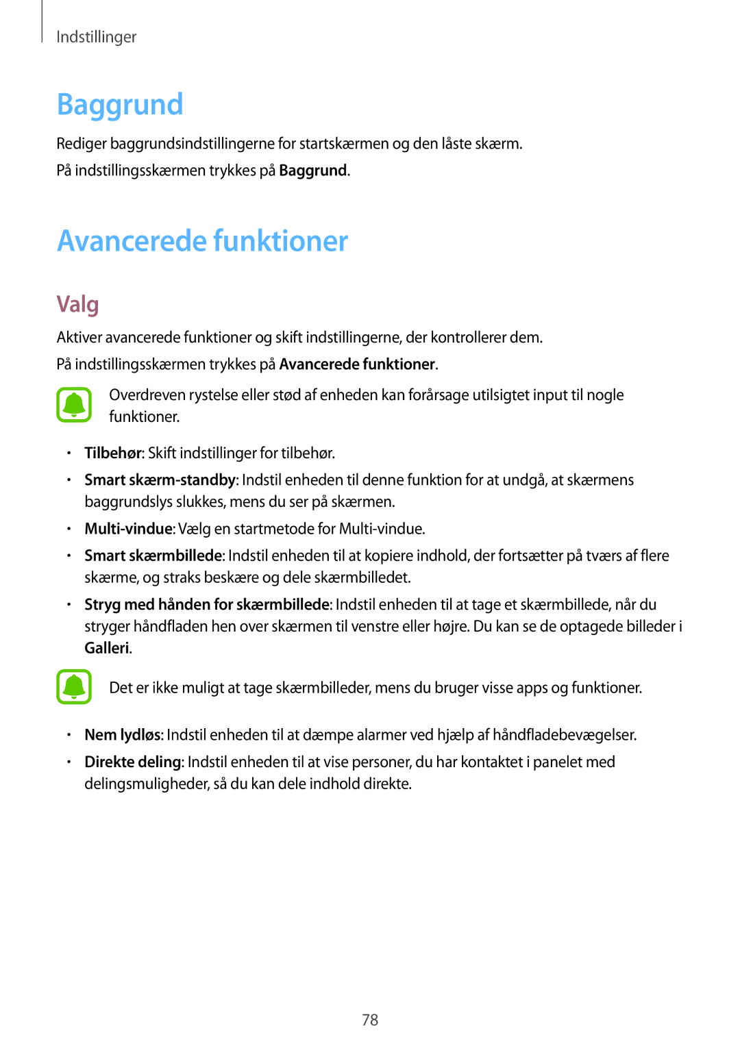Samsung SM-T580NZWENEE, SM-T580NZKENEE, SM-T580NZWANEE, SM-T580NZKANEE manual Baggrund, Avancerede funktioner 