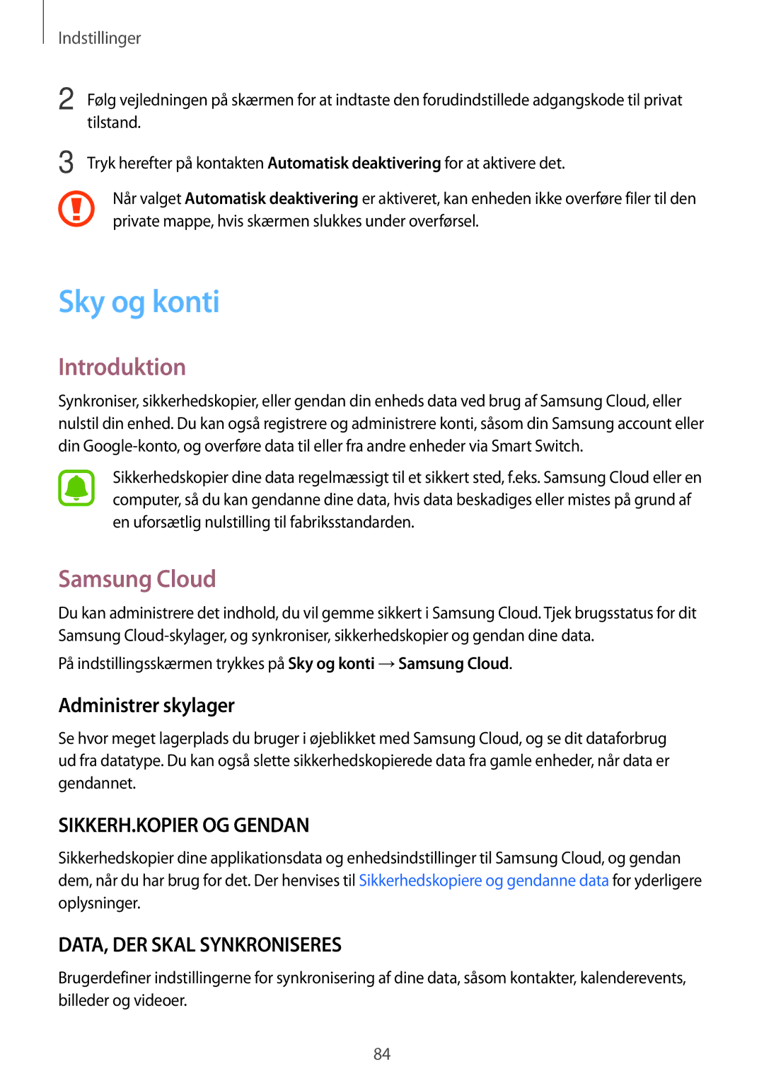 Samsung SM-T580NZKENEE, SM-T580NZWANEE, SM-T580NZWENEE, SM-T580NZKANEE Sky og konti, Samsung Cloud, Administrer skylager 