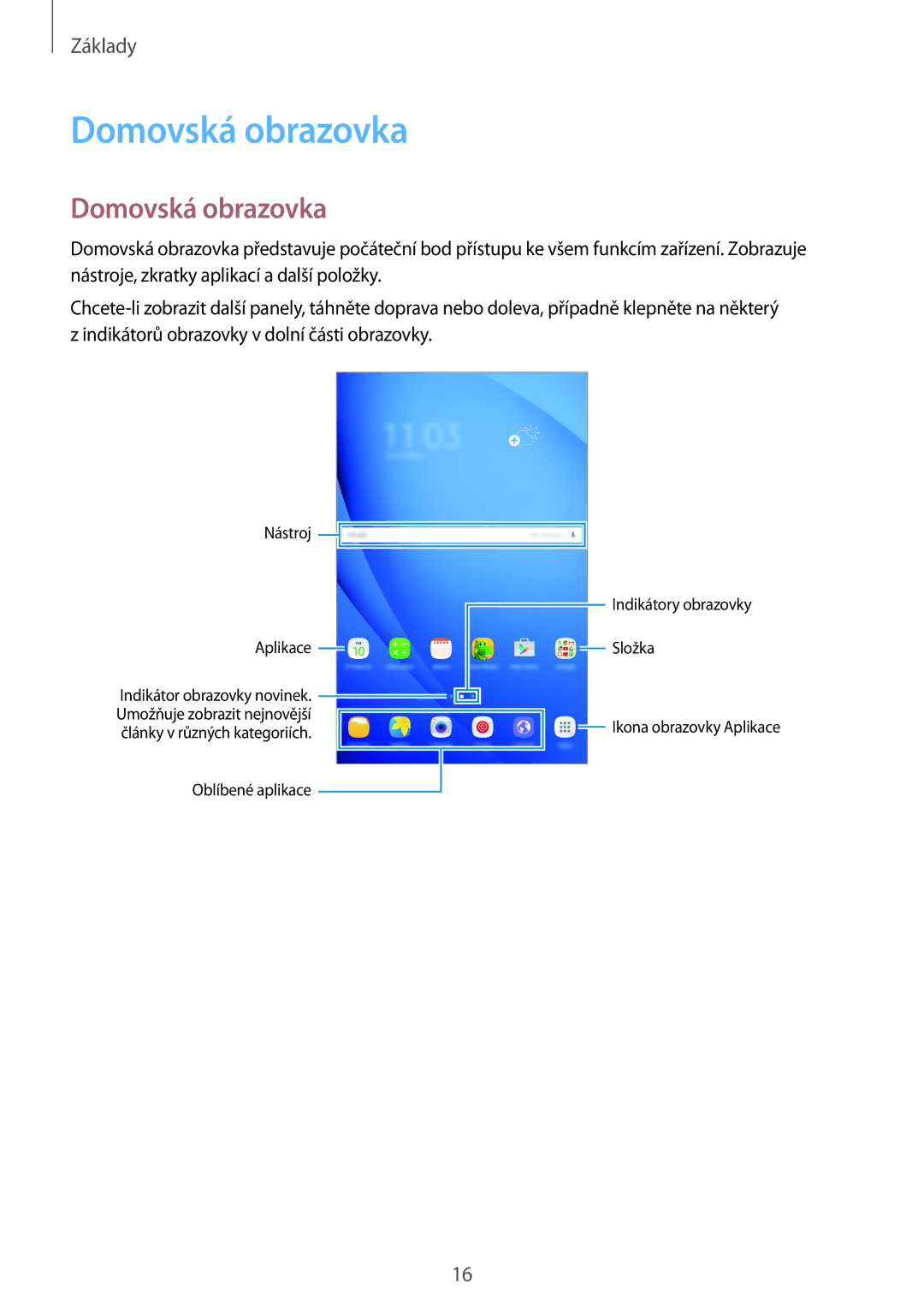 Samsung SM-T580NZKEXEZ, SM-T580NZAEXEZ manual Domovská obrazovka 