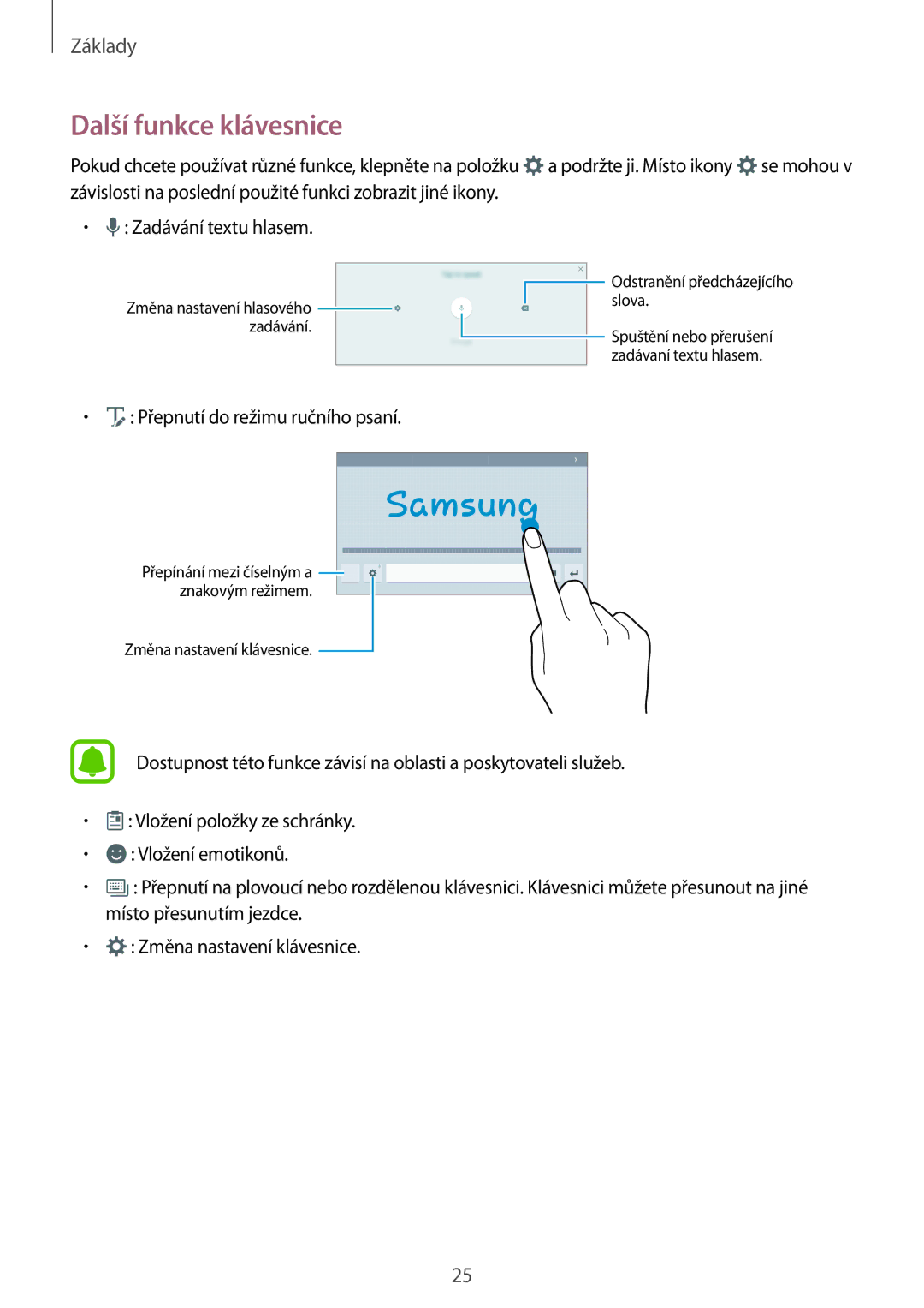 Samsung SM-T580NZAEXEZ, SM-T580NZKEXEZ manual Další funkce klávesnice 