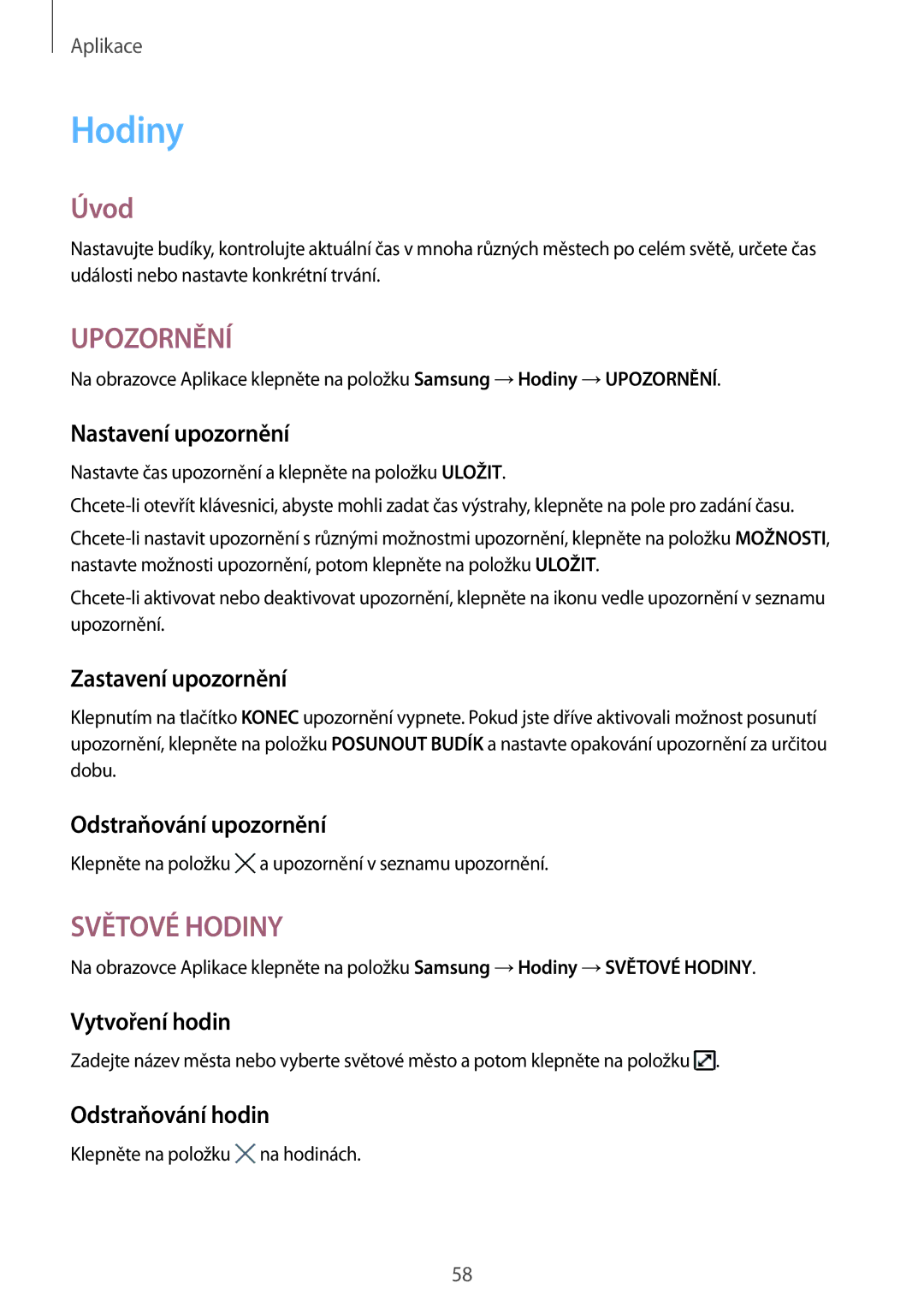 Samsung SM-T580NZKEXEZ, SM-T580NZAEXEZ manual Hodiny 