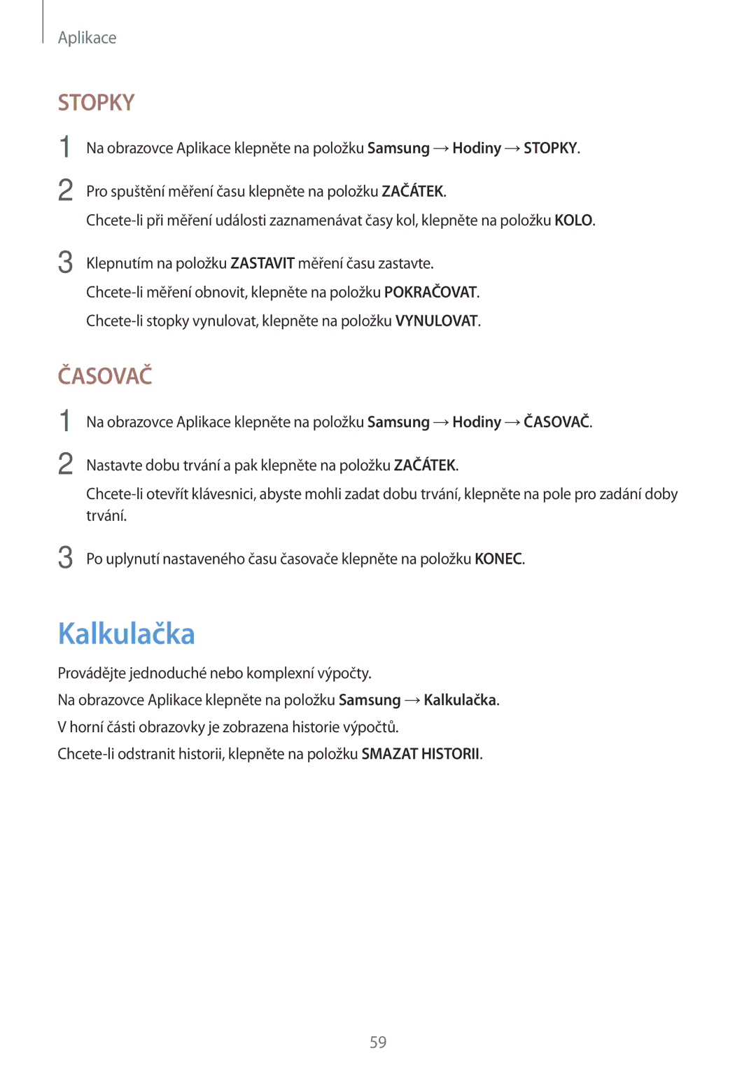 Samsung SM-T580NZAEXEZ, SM-T580NZKEXEZ manual Kalkulačka, Stopky 