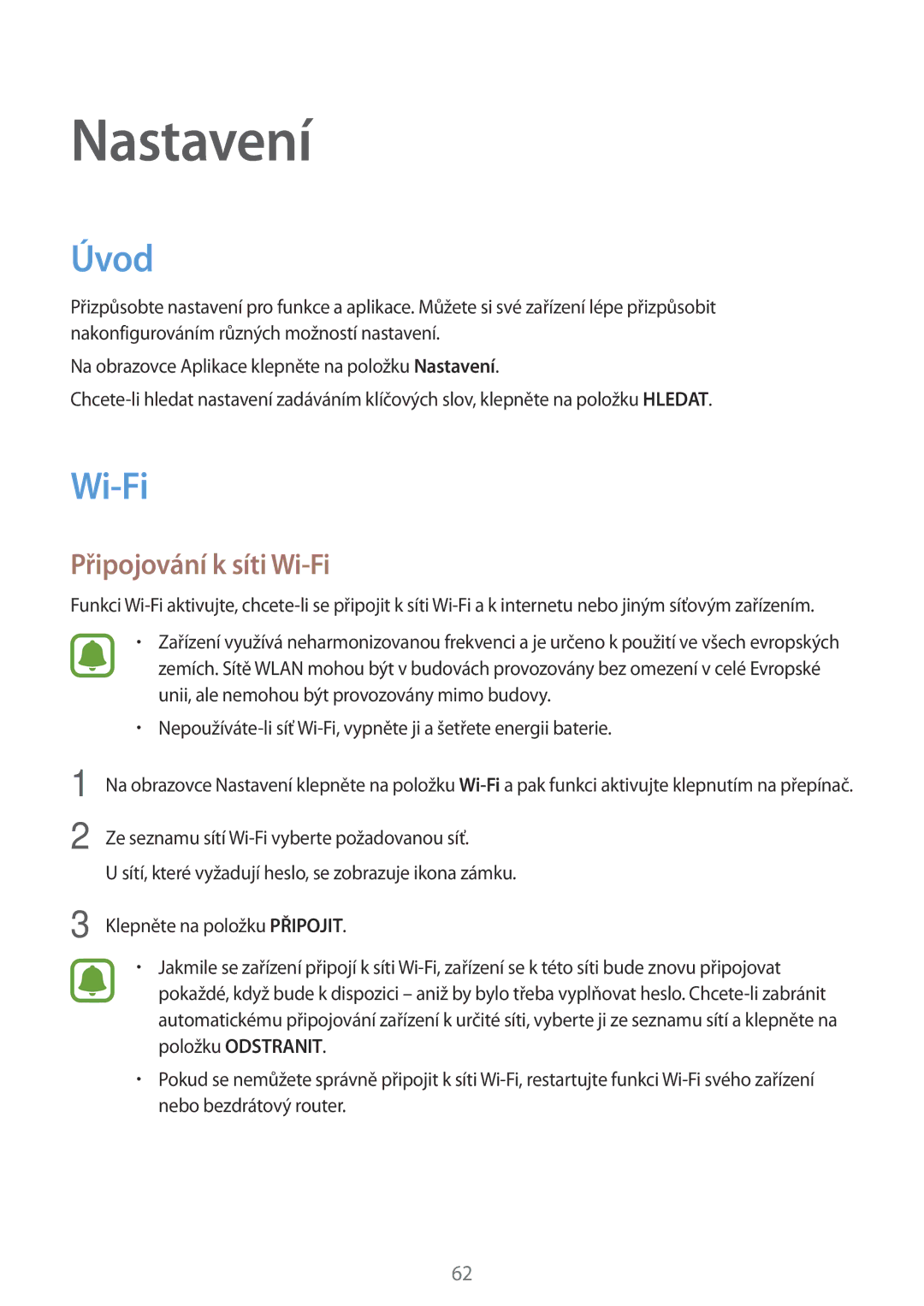 Samsung SM-T580NZKEXEZ, SM-T580NZAEXEZ manual Úvod, Připojování k síti Wi-Fi 