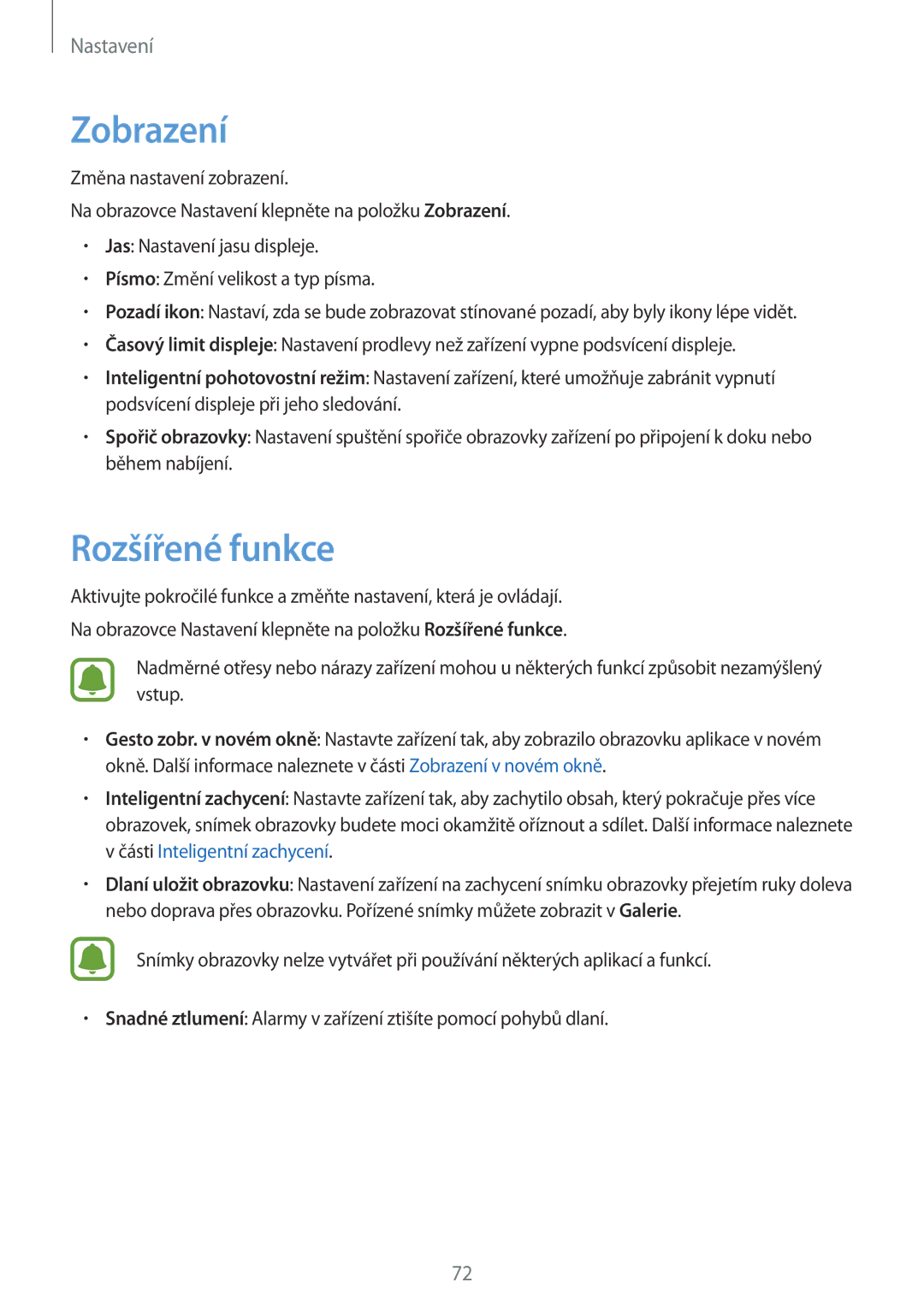 Samsung SM-T580NZKEXEZ, SM-T580NZAEXEZ manual Zobrazení, Rozšířené funkce 