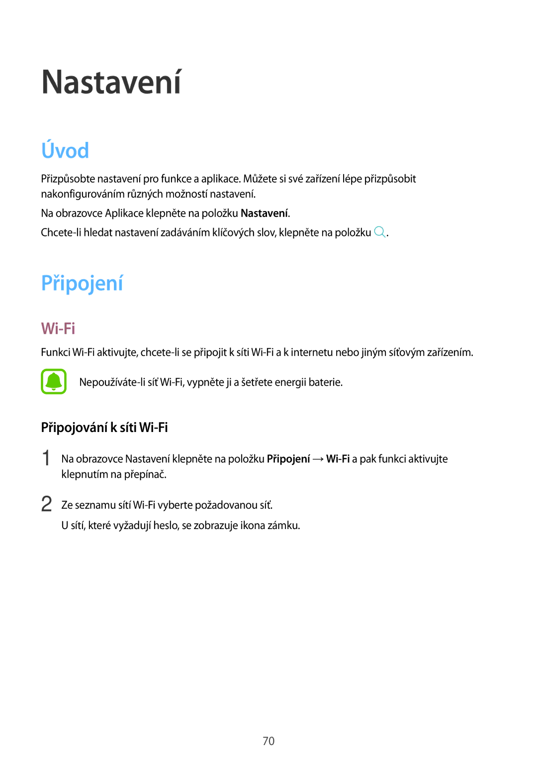 Samsung SM-T580NZKEXEZ, SM-T580NZAEXEZ manual Úvod, Připojení, Připojování k síti Wi-Fi 