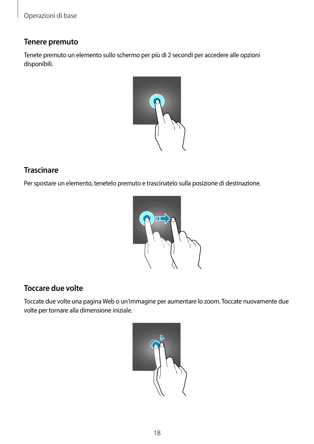 Samsung SM-T580NZWAITV, SM-T580NZAEITV manual Tenere premuto, Trascinare, Toccare due volte 