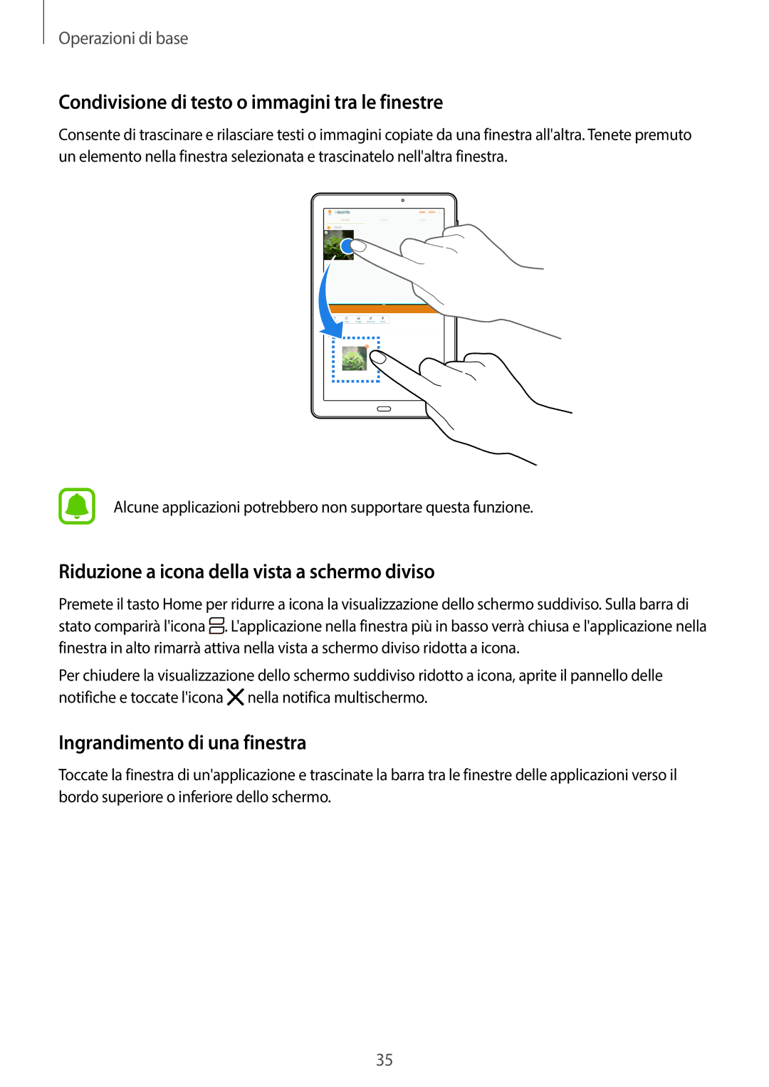 Samsung SM-T580NZAEITV Condivisione di testo o immagini tra le finestre, Riduzione a icona della vista a schermo diviso 