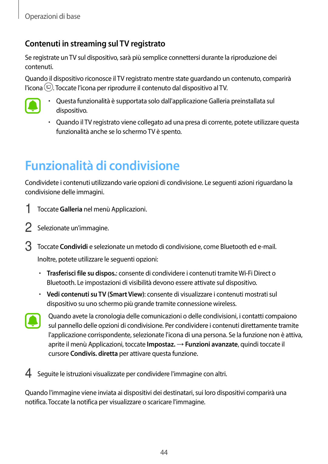 Samsung SM-T580NZWAITV, SM-T580NZAEITV manual Funzionalità di condivisione, Contenuti in streaming sul TV registrato 