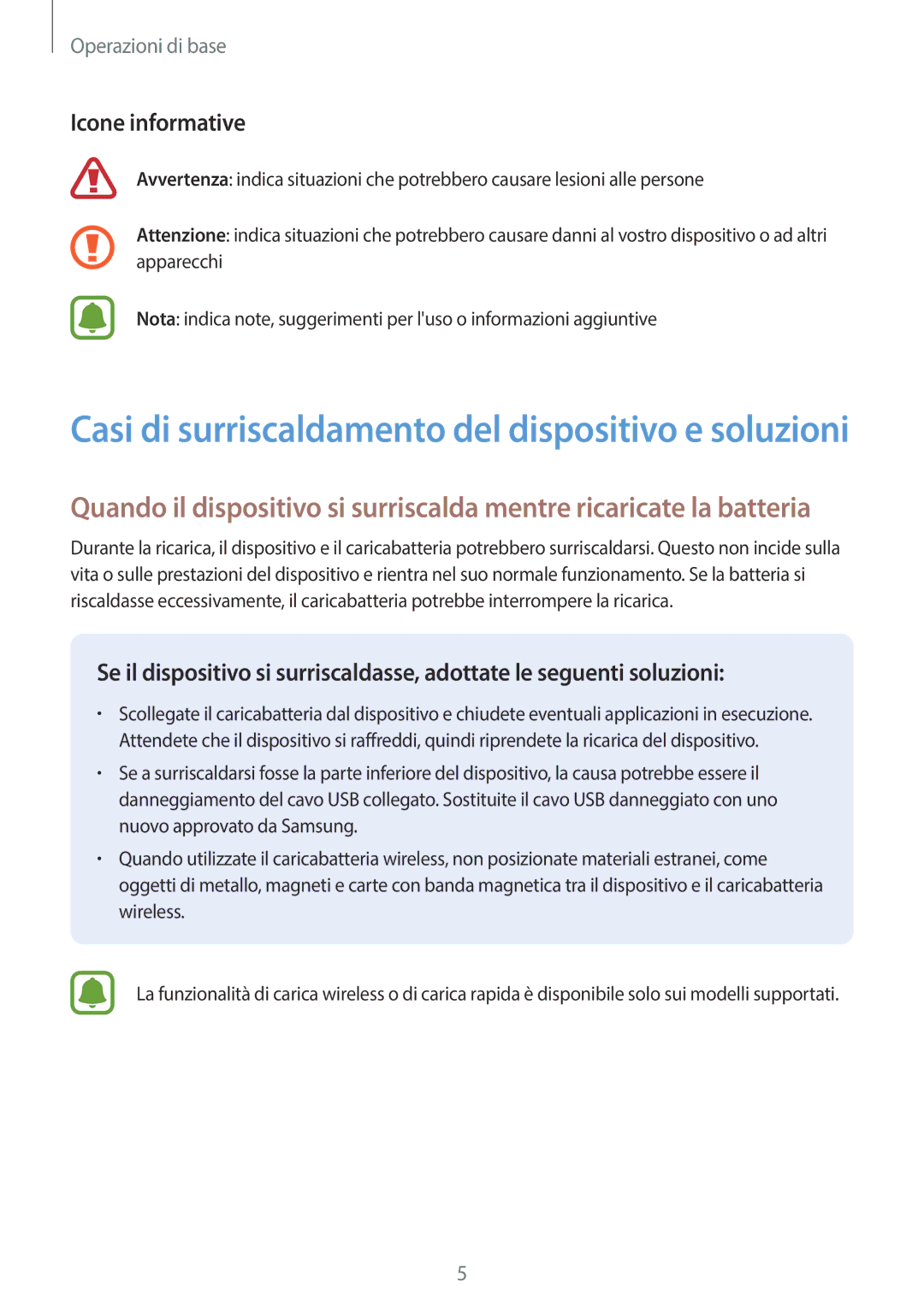 Samsung SM-T580NZAEITV, SM-T580NZWAITV manual Casi di surriscaldamento del dispositivo e soluzioni, Icone informative 