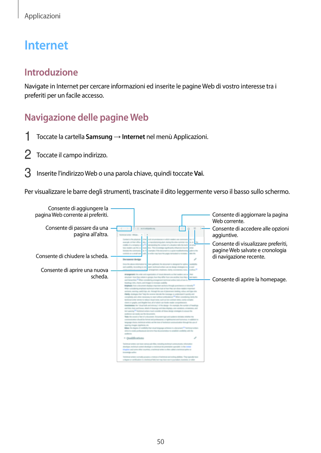 Samsung SM-T580NZWAITV, SM-T580NZAEITV manual Internet, Navigazione delle pagine Web 