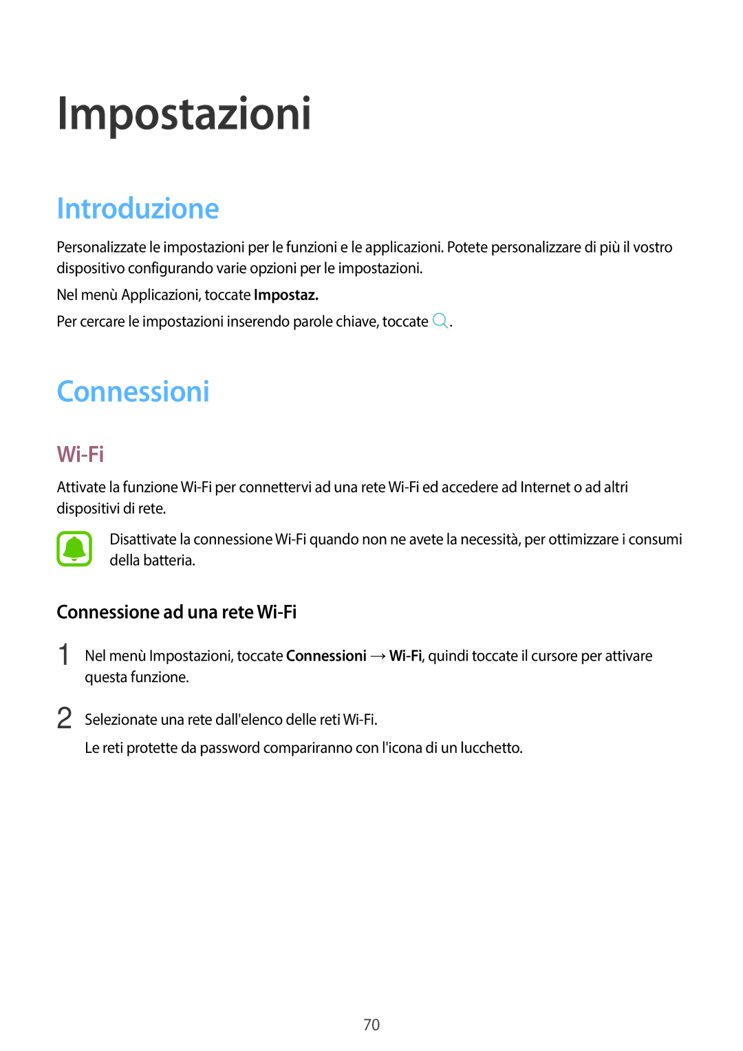 Samsung SM-T580NZWAITV, SM-T580NZAEITV manual Introduzione, Connessioni, Connessione ad una rete Wi-Fi 