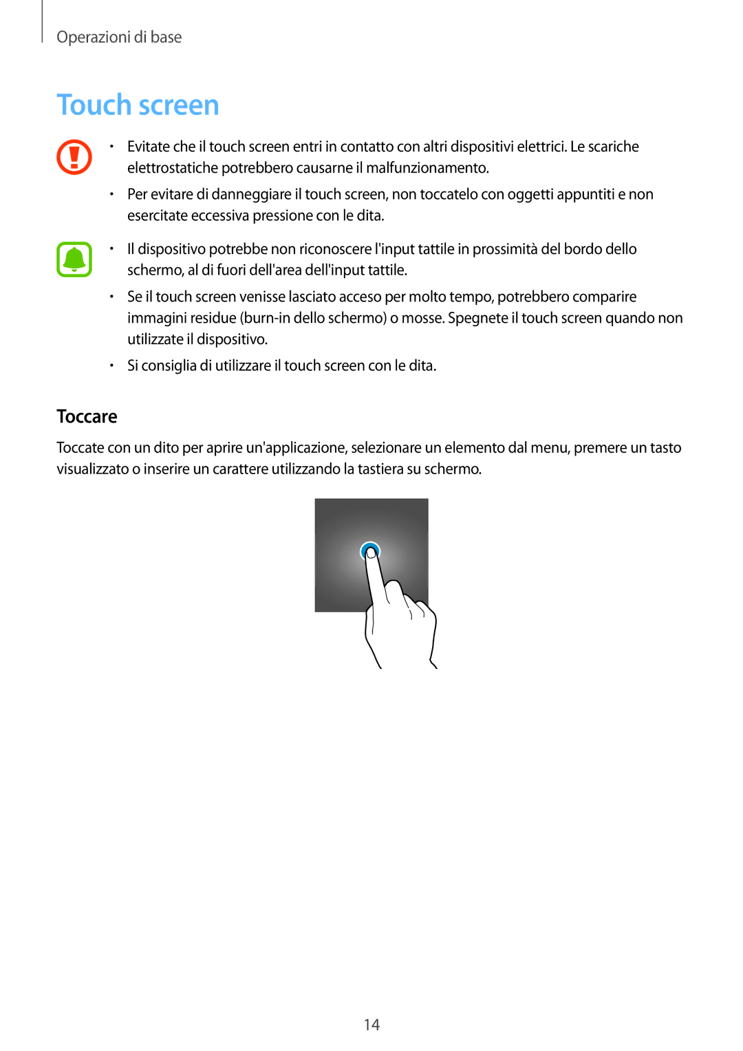 Samsung SM-T580NZWAITV, SM-T580NZAEITV manual Touch screen, Toccare 