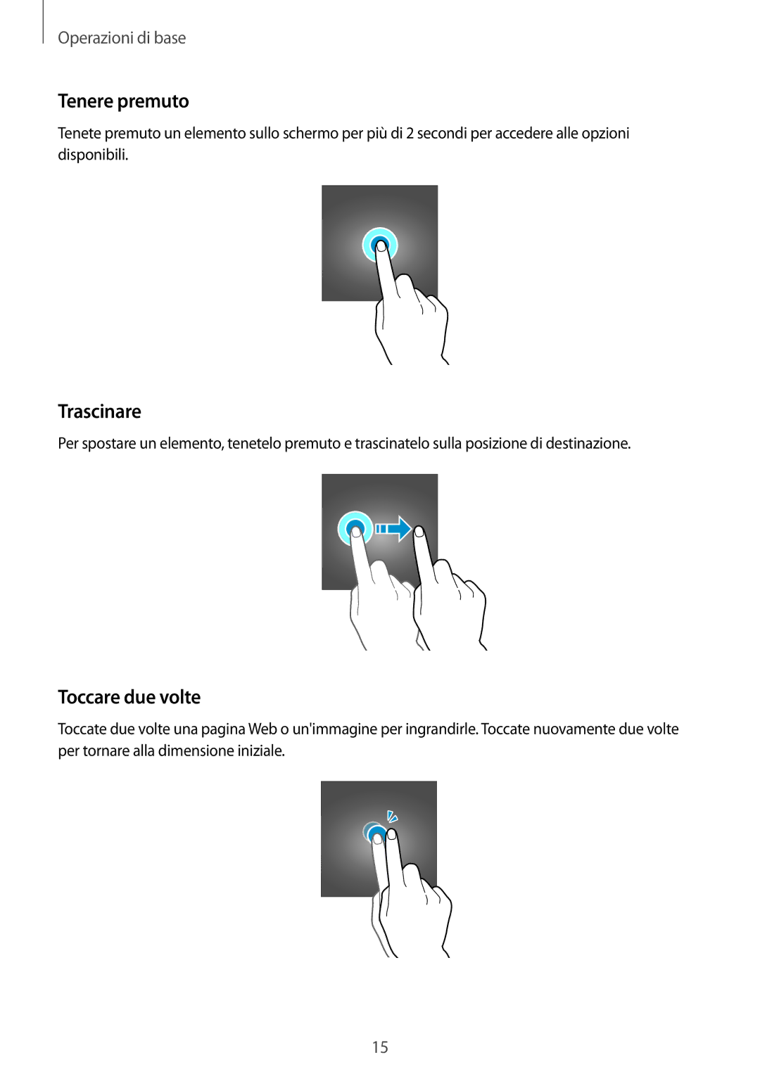 Samsung SM-T580NZAEITV, SM-T580NZWAITV manual Tenere premuto, Trascinare, Toccare due volte 