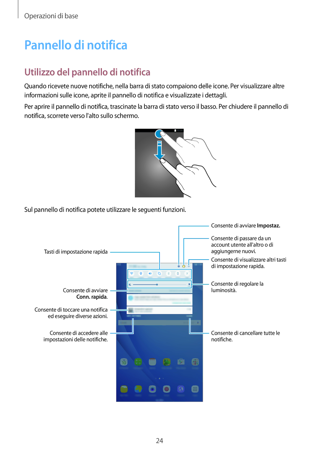 Samsung SM-T580NZWAITV, SM-T580NZAEITV manual Pannello di notifica, Utilizzo del pannello di notifica 