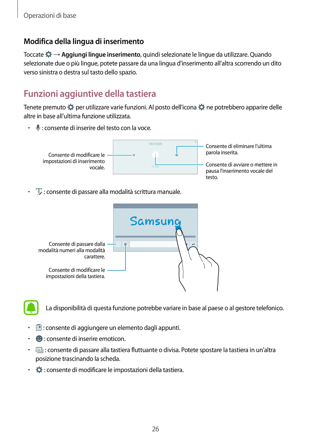 Samsung SM-T580NZWAITV, SM-T580NZAEITV manual Funzioni aggiuntive della tastiera, Modifica della lingua di inserimento 