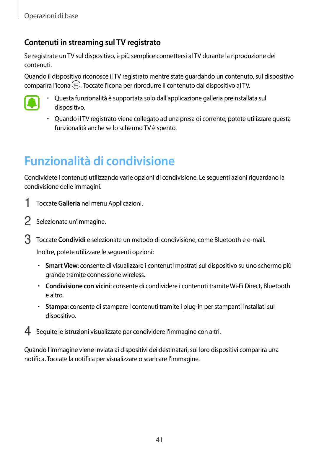 Samsung SM-T580NZAEITV, SM-T580NZWAITV manual Funzionalità di condivisione, Contenuti in streaming sul TV registrato 