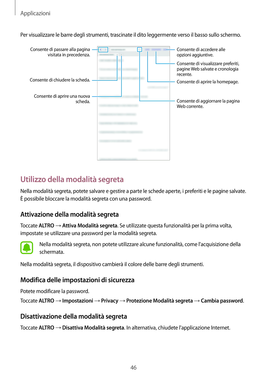 Samsung SM-T580NZWAITV, SM-T580NZAEITV manual Utilizzo della modalità segreta, Attivazione della modalità segreta 