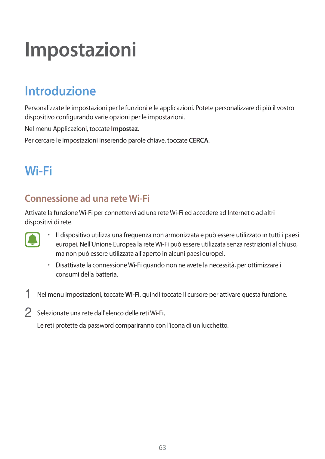 Samsung SM-T580NZAEITV, SM-T580NZWAITV manual Introduzione, Connessione ad una rete Wi-Fi 