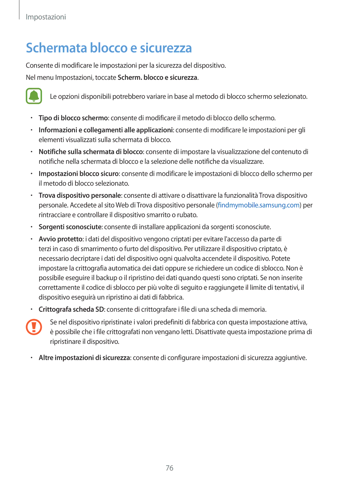 Samsung SM-T580NZWAITV, SM-T580NZAEITV manual Schermata blocco e sicurezza 