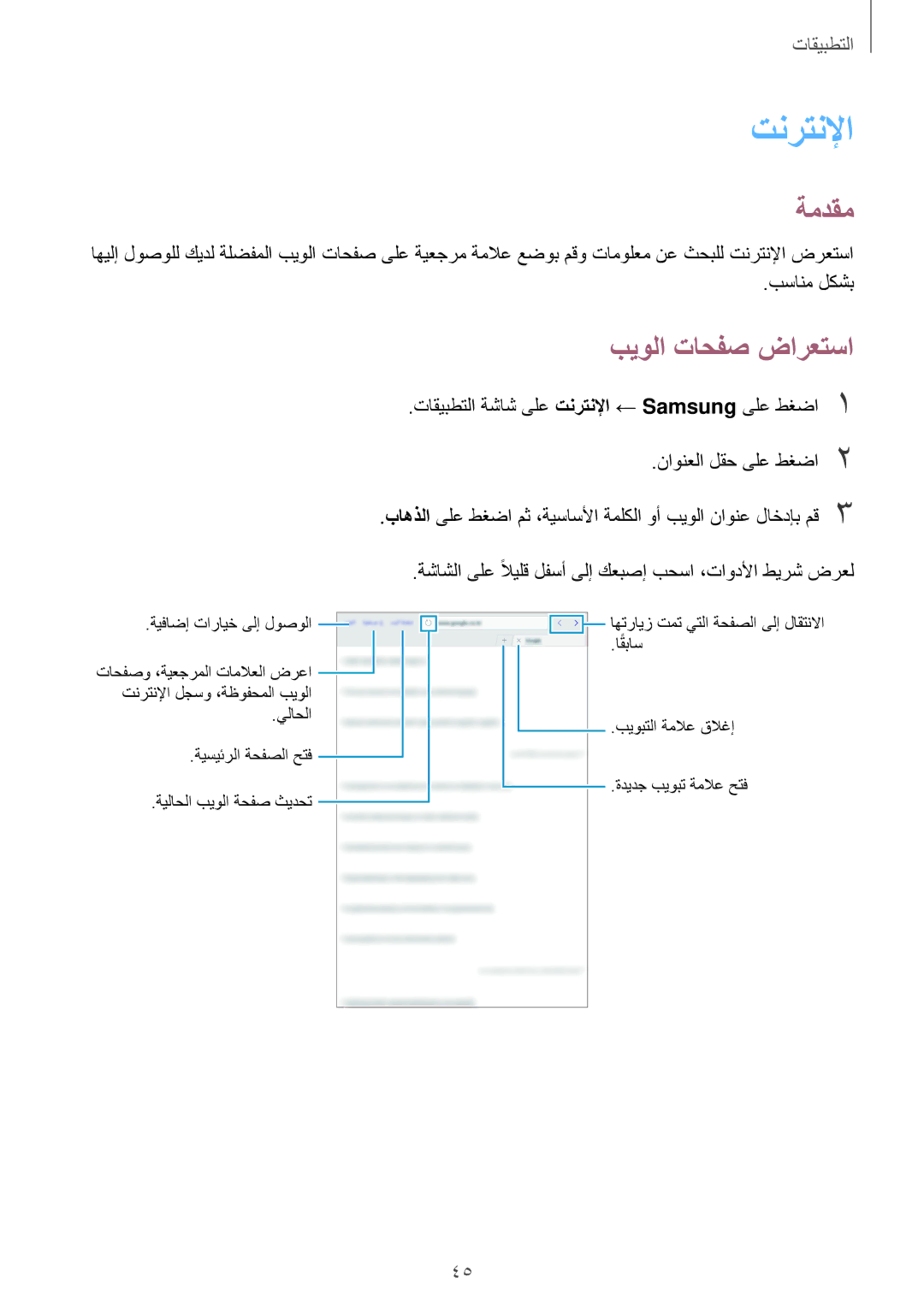 Samsung SM-T580NZWAKSA manual تنرتنلإا, بيولا تاحفص ضارعتسا 