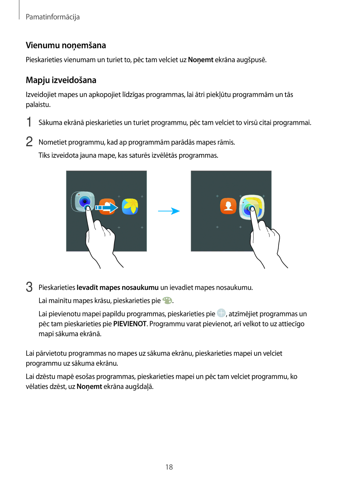 Samsung SM-T580NZWASEB, SM-T580NZKASEB manual Vienumu noņemšana, Mapju izveidošana 