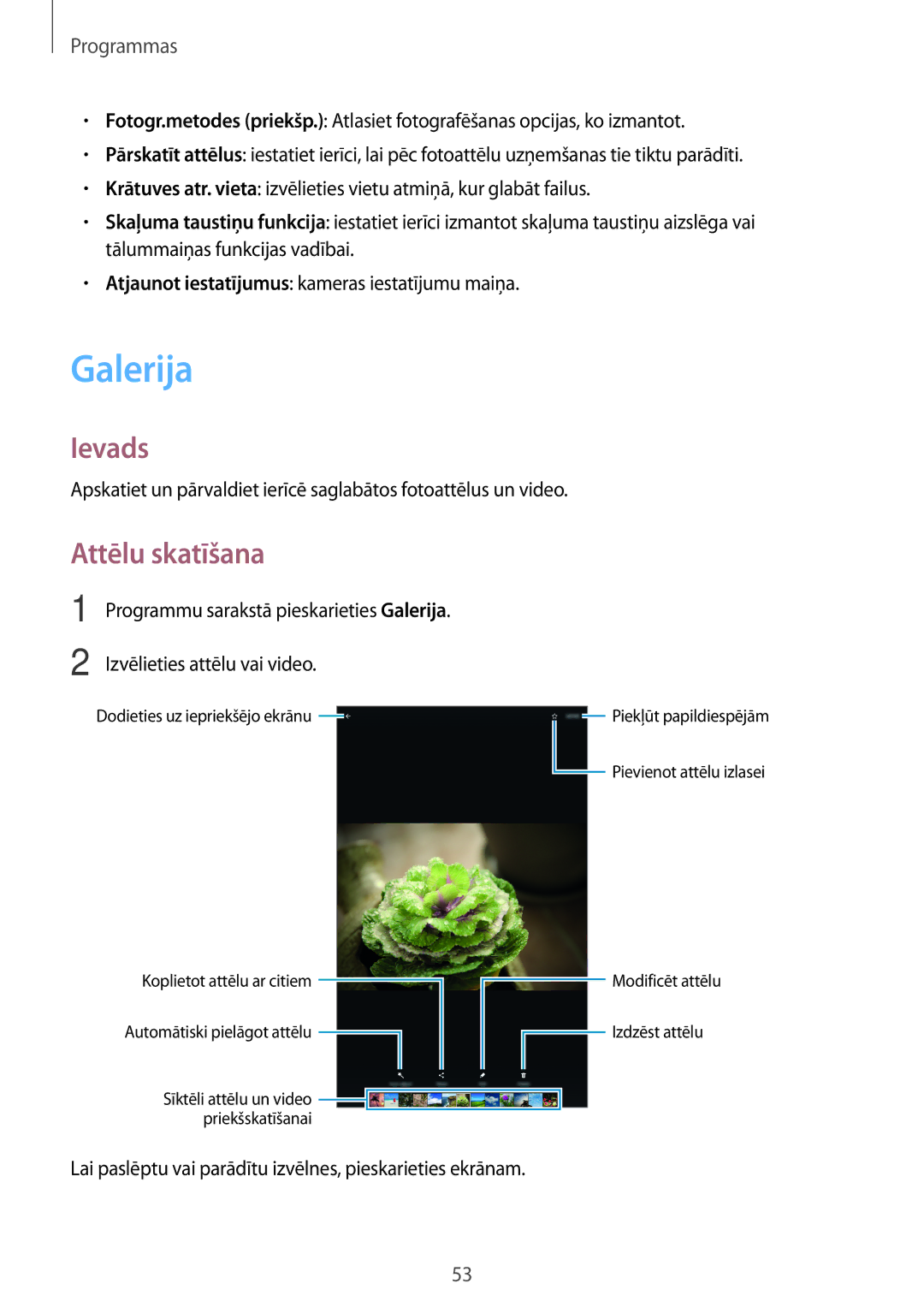 Samsung SM-T580NZKASEB, SM-T580NZWASEB manual Galerija, Attēlu skatīšana 