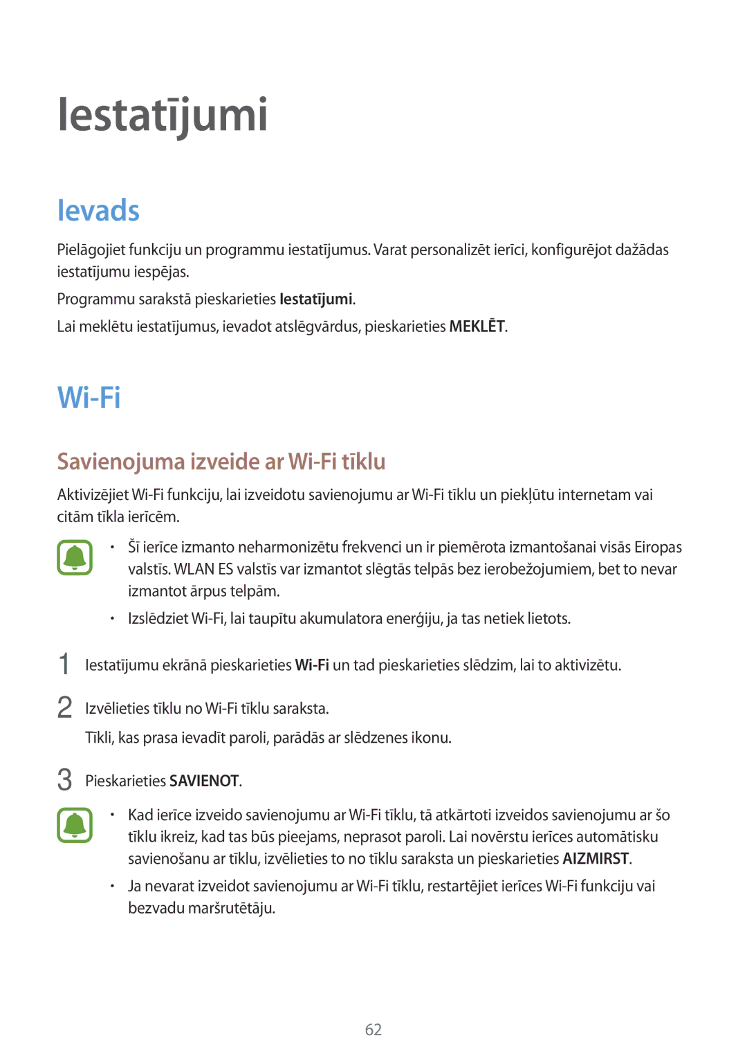 Samsung SM-T580NZWASEB, SM-T580NZKASEB manual Ievads, Savienojuma izveide ar Wi-Fi tīklu 