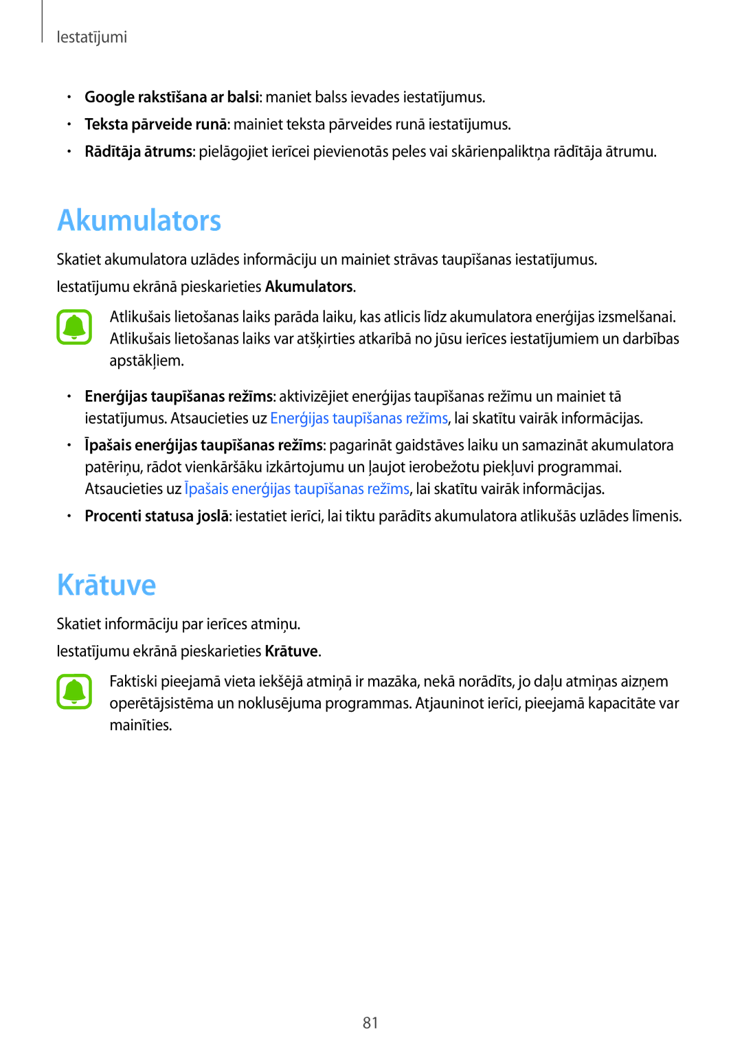 Samsung SM-T580NZKASEB, SM-T580NZWASEB manual Akumulators, Krātuve 