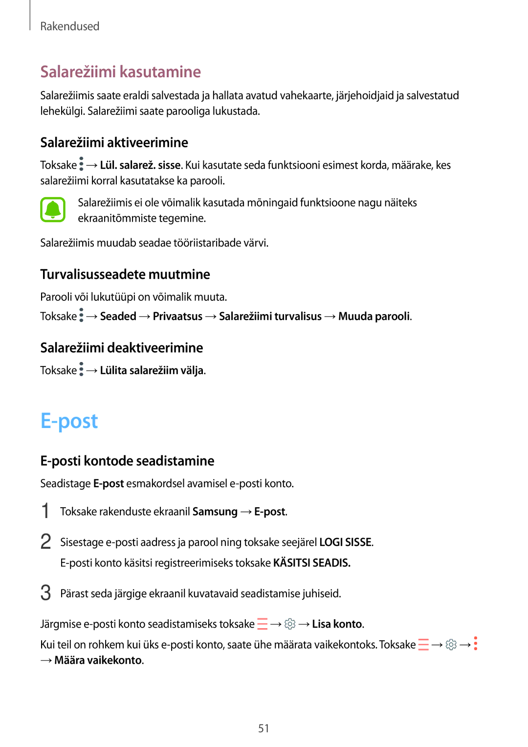 Samsung SM-T580NZKASEB, SM-T580NZWASEB manual Post, Salarežiimi kasutamine 