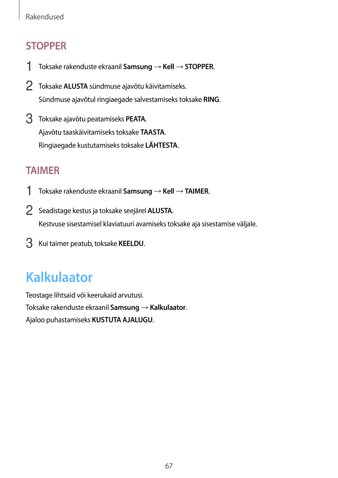 Samsung SM-T580NZKASEB, SM-T580NZWASEB manual Kalkulaator, Stopper 