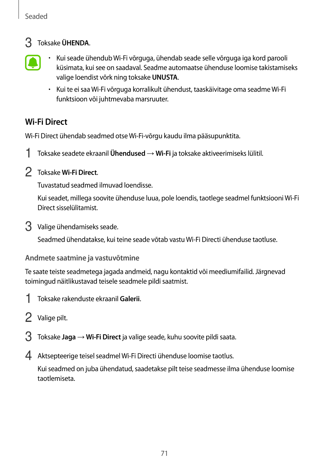 Samsung SM-T580NZKASEB, SM-T580NZWASEB manual Toksake Wi-Fi Direct 