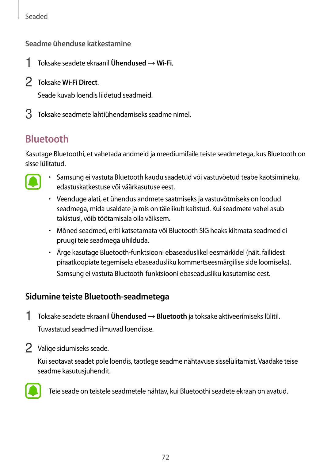 Samsung SM-T580NZWASEB, SM-T580NZKASEB manual Sidumine teiste Bluetooth-seadmetega 