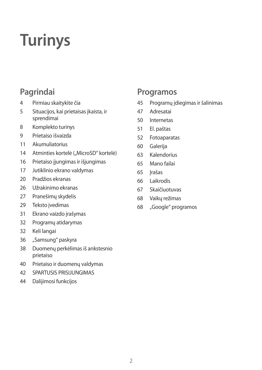 Samsung SM-T580NZWASEB, SM-T580NZKASEB manual Turinys 