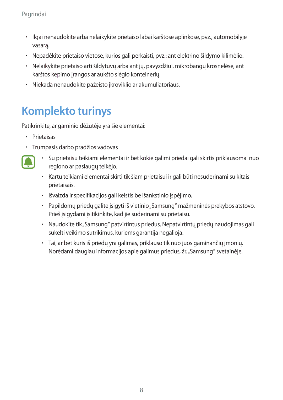 Samsung SM-T580NZWASEB, SM-T580NZKASEB manual Komplekto turinys 